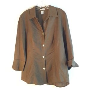 East 5th Lagenlook Blouse Button Up 3/4 Sleeve Brown Collared Beachy Vaca LARGE